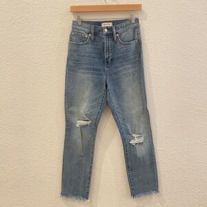 Madewell The Perfect Vintage Jean Womens 25 Blue Distressed High Rise Straight